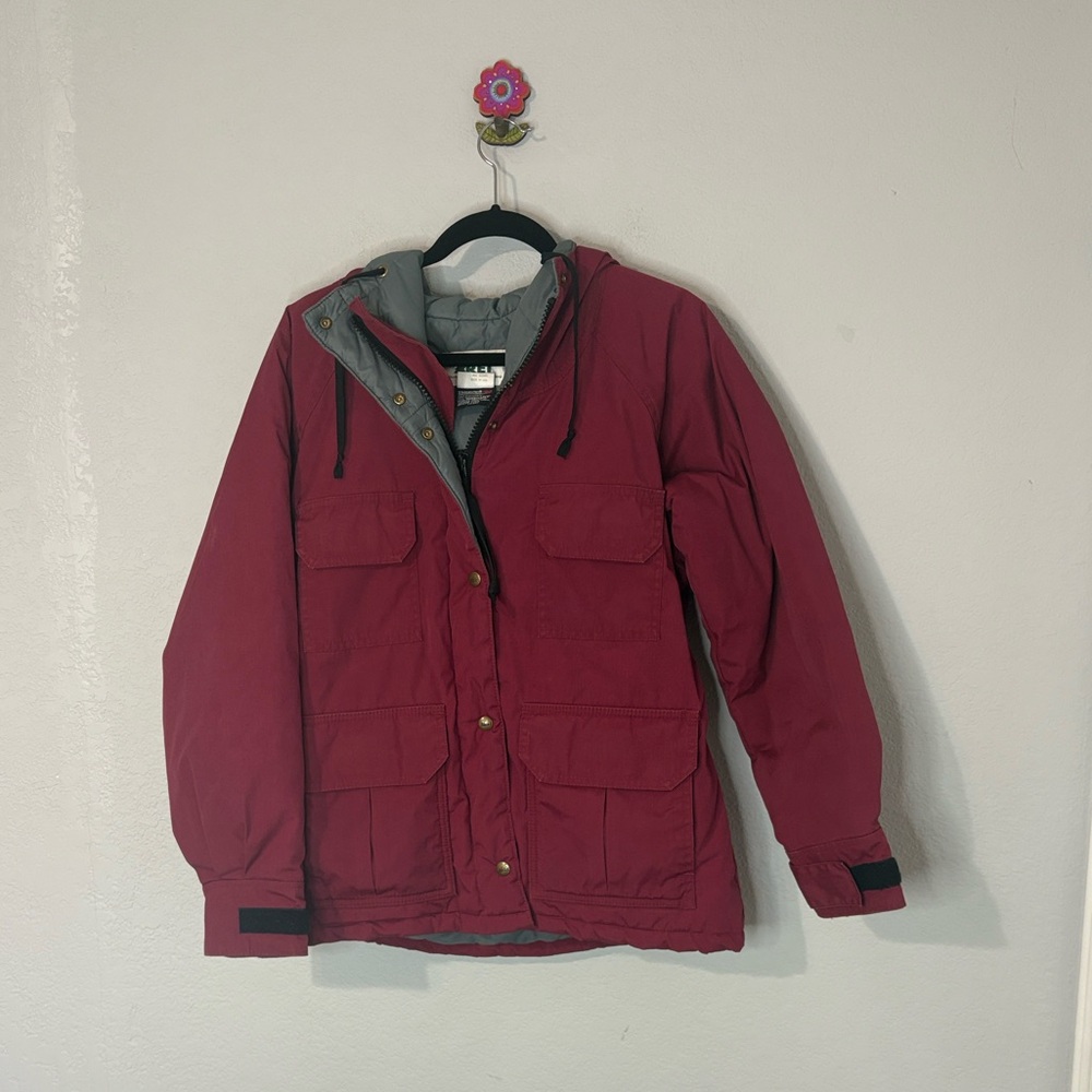 VTG REI Thinsulate Coat Jacket Parka Red Hooded Snaps Zips 10